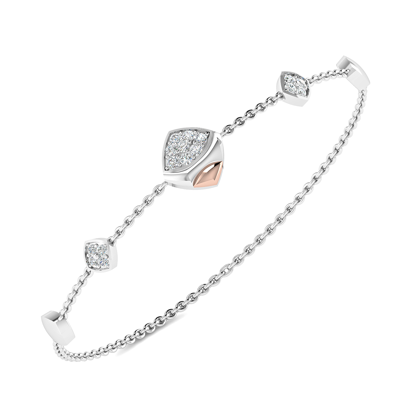 Dual-Tone Geometric Diamond Charm Bracelet